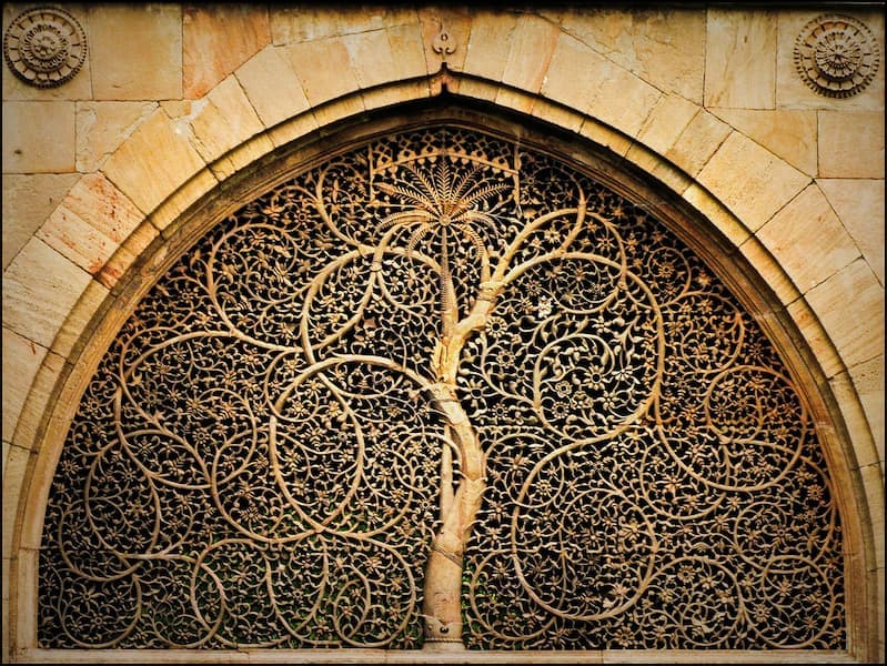 The famous 'Tree of Life' jali window at Sidi Saiyyed Mosque, Ahmedabad