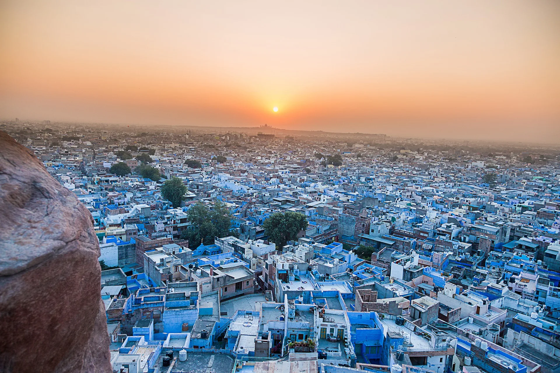 View of Blue City Jodhpur from Mehrangarh Fort during a Muslim-friendly holiday tours in Rajasthan, India.