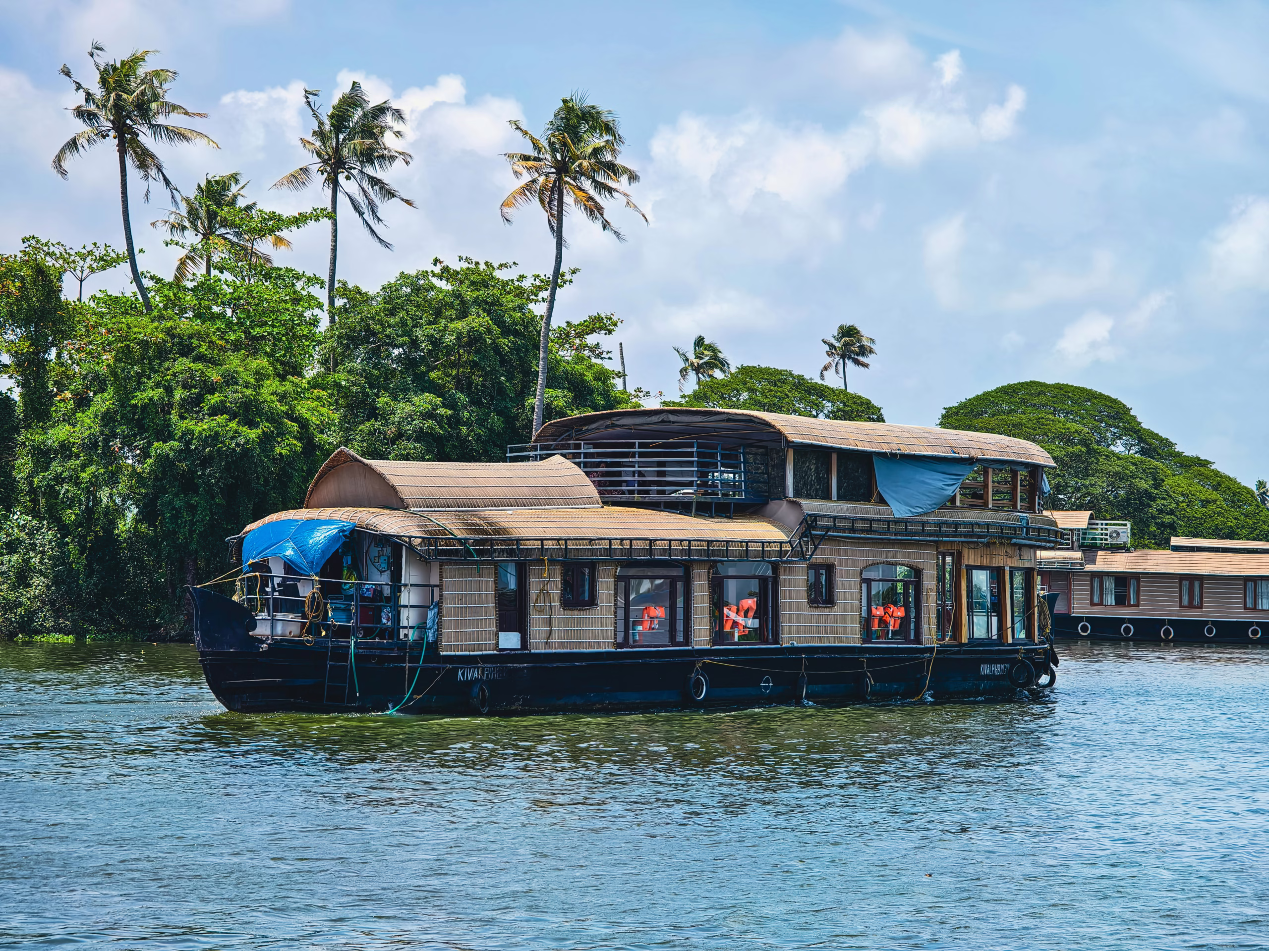 Private luxury houseboat at Alleppey on a Halal tour in Kerala