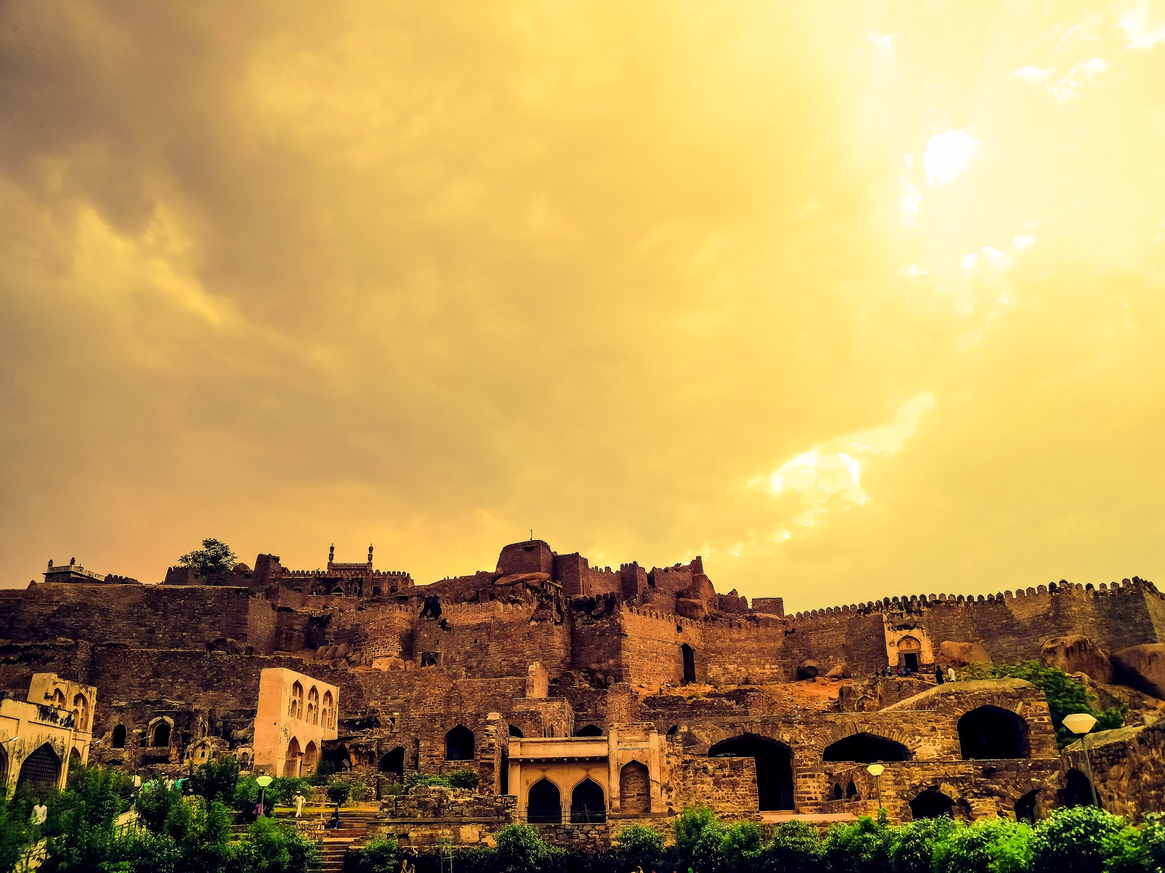 Golconda Fort Hyderabad aerial view at sunset