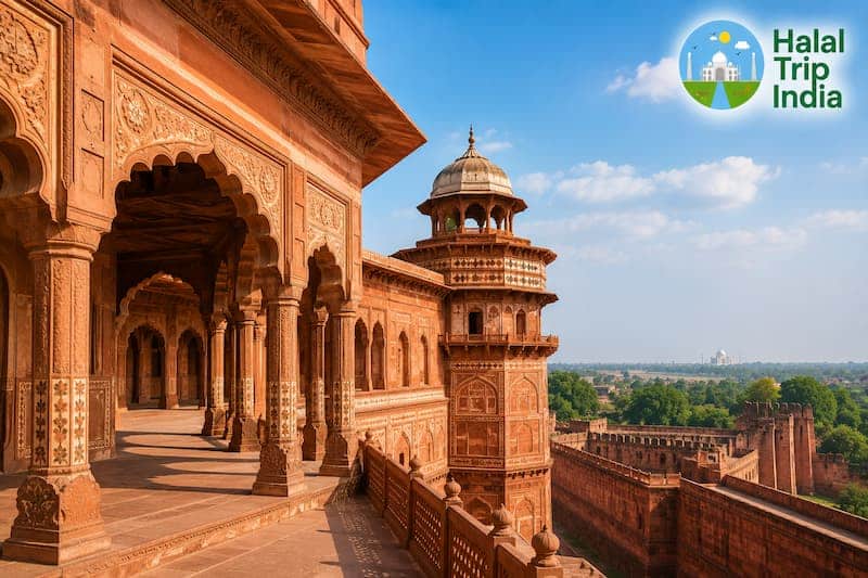 Islamic Mughal architecture at Agra Fort on a halal travel Agra tour
