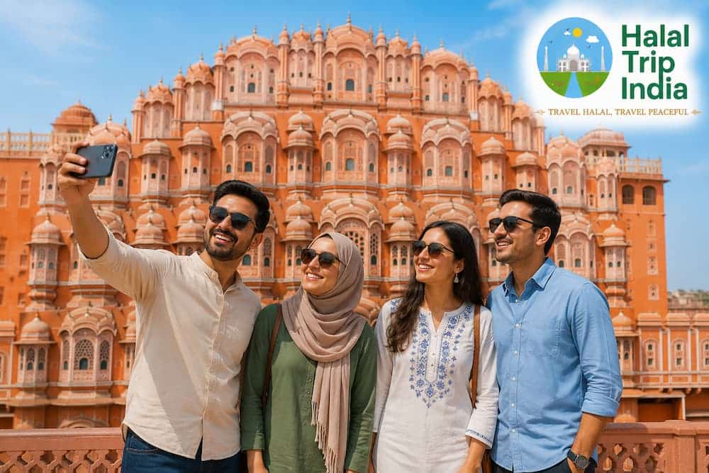 Hawa Mahal palace on a halal travel Jaipur sightseeing tour