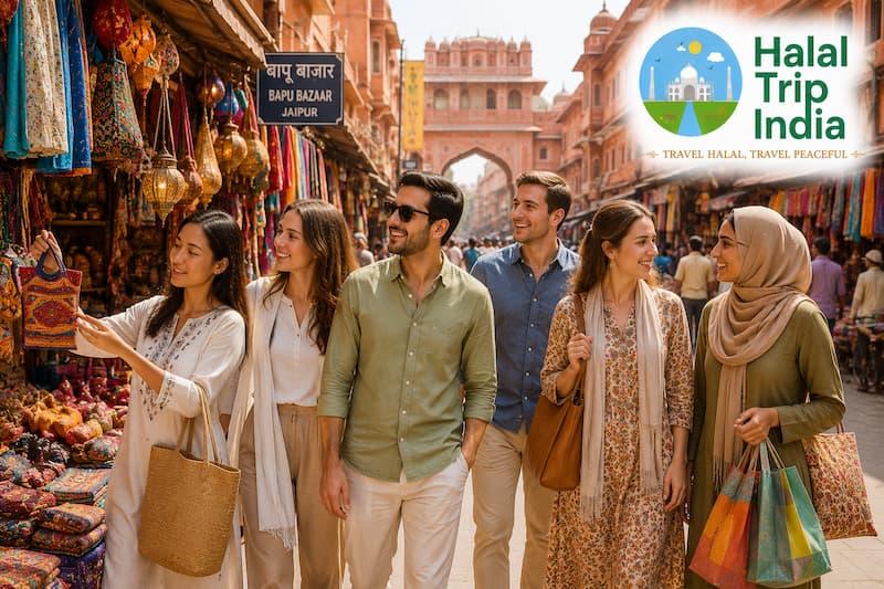 Local bazaar shopping experience during a halal Jaipur trip