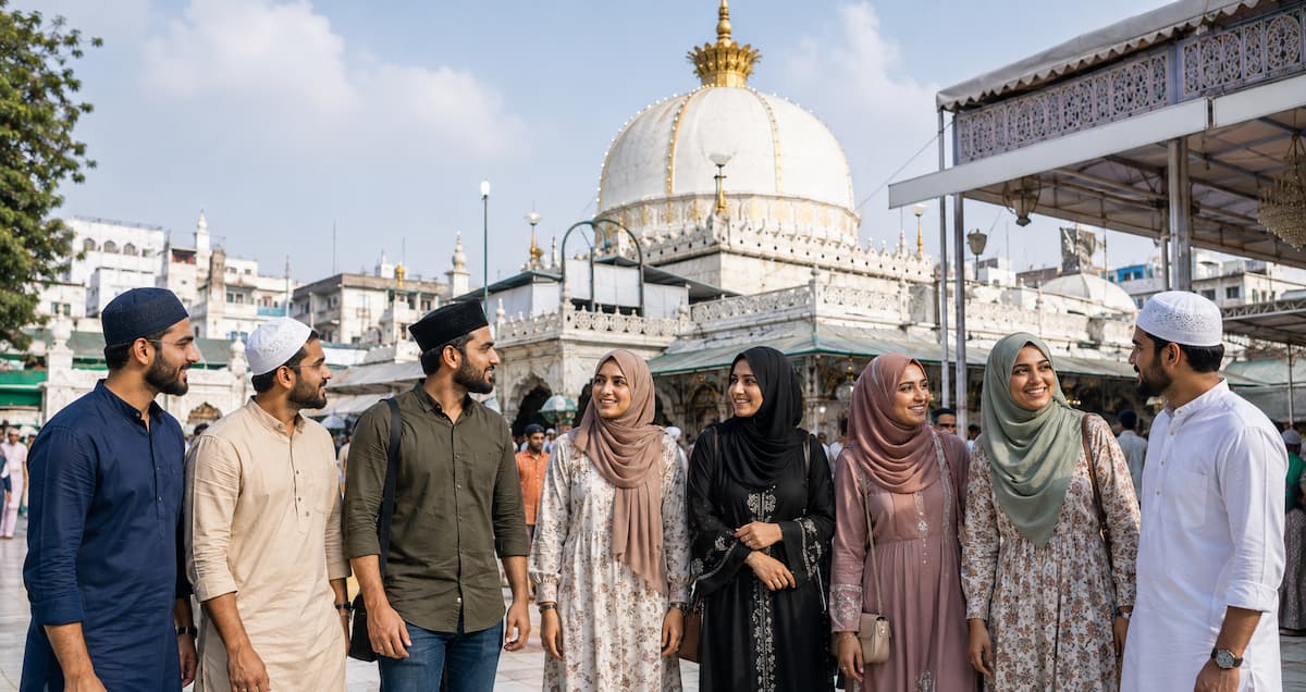 Muslim pilgrims at the Dargah of Hazrat Moinuddin Chishti in Ajmer Sharif