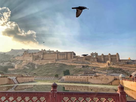 Halal travel Jaipur guide — view of Amber Fort at sunrise