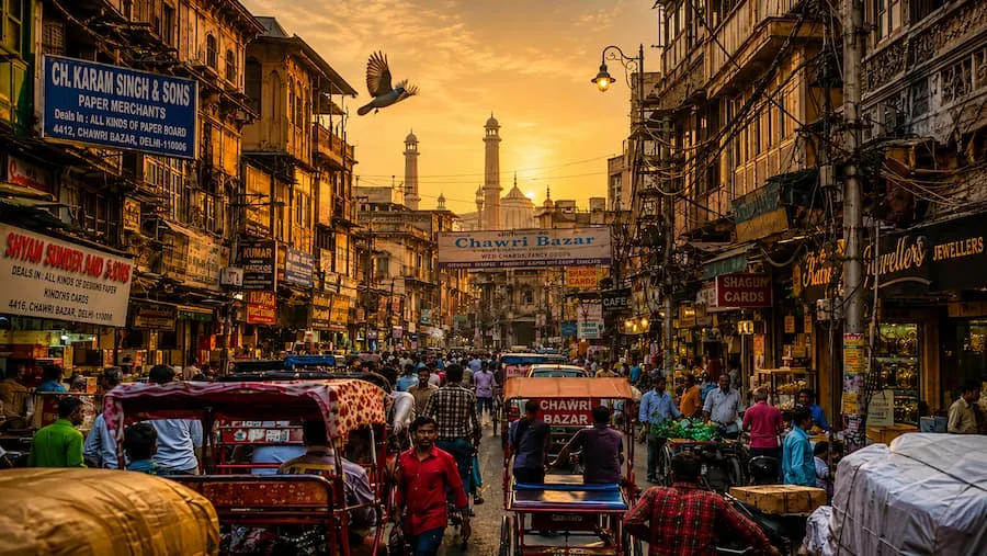 Muslim family shopping in the vibrant lanes of Chandni Chowk and Kinari Bazaar, Old Delhi