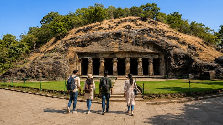 The ancient rock-cut Elephanta Caves, a UNESCO World Heritage Site near Mumbai