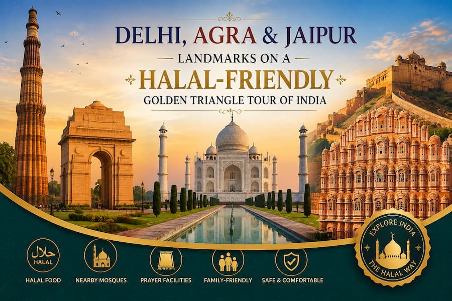 Delhi, Agra & Jaipur skyline collage representing India's Golden Triangle destinations