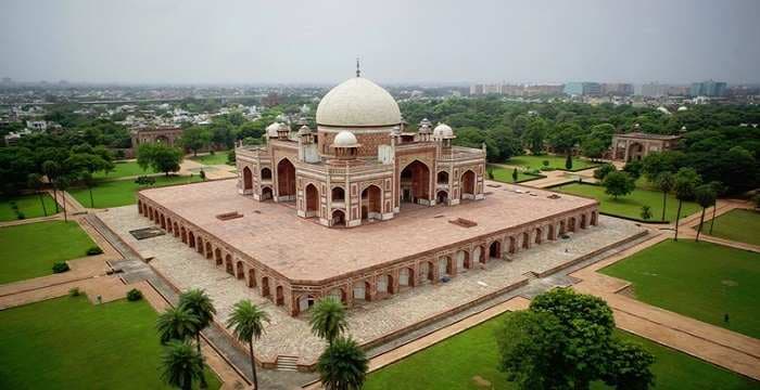 The char-bagh garden layout at Humayun's Tomb, inspired by the Quranic description of paradise