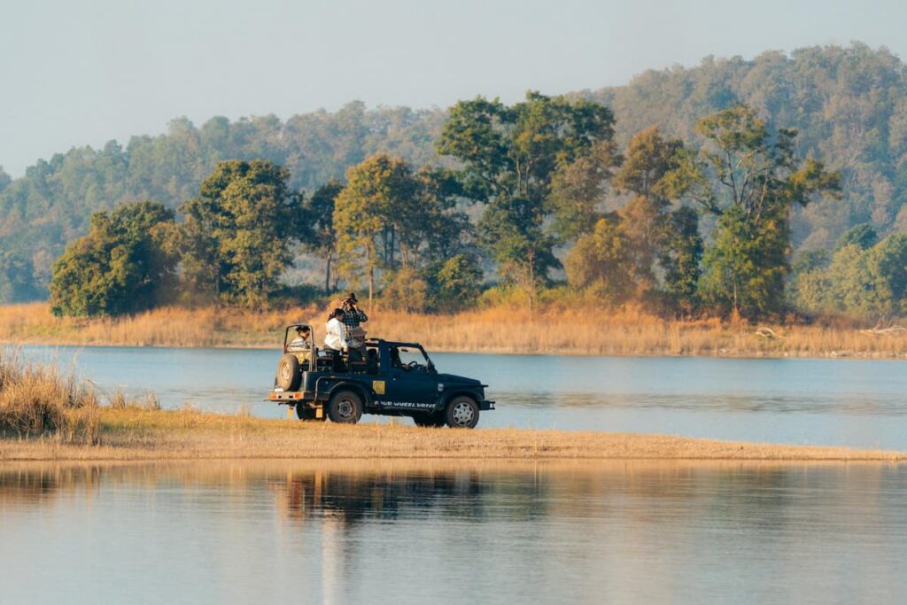 Muslim family enjoying a peaceful walk along the Kosi River