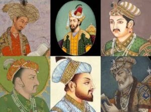 A depiction of the Mughal emperors who shaped Agra — Babur, Akbar, Jahangir, and Shah Jahan