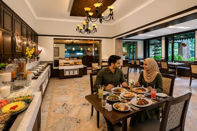 Muslim couple enjoying halal dining, a highlight of this Nainital Halal travel guide's honeymoon itinerary