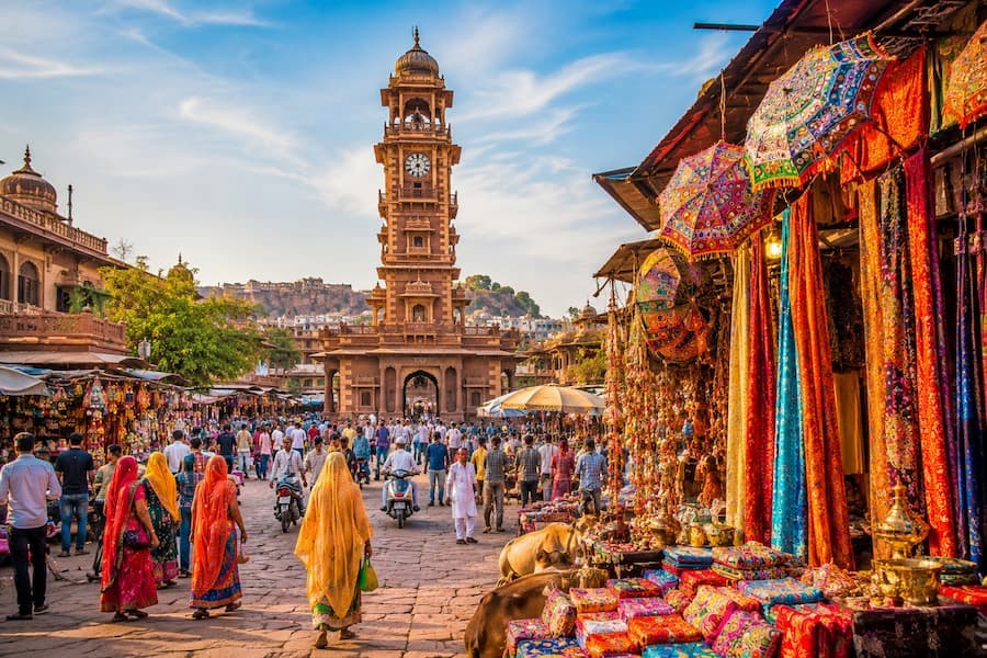 Shopping for textiles at Sardar Market near the Clock Tower, Jodhpur