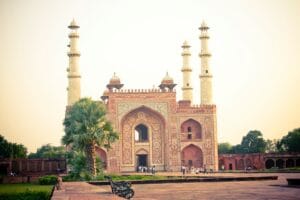 The Hiran Minar tower within the Sikandra Tomb complex, Emperor Akbar's mausoleum grounds