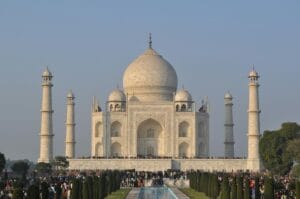 The Taj Mahal, one of the Seven Wonders of the World, the crowning jewel of any Agra guide