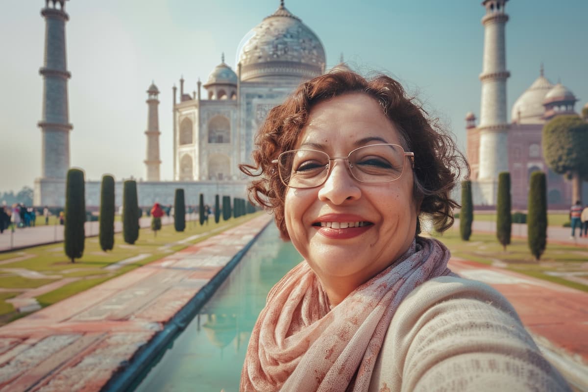 Muslim travelers visiting the Taj Mahal during a Halal Agra tour