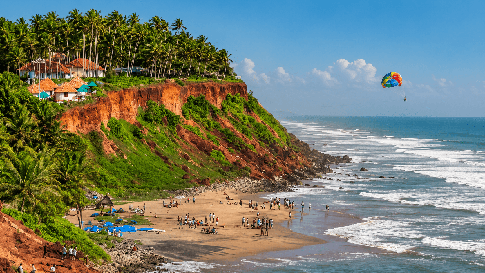 Muslim honeymoon couple experiencing Kerala Halal-friendly travel with sunset views from Varkala's cliffs