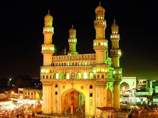 Charminar illuminated at night, the iconic symbol of Hyderabad, the City of Nizams and Pearls