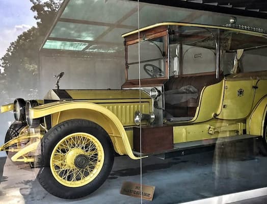 The vintage car collection at Chowmahalla Palace, a highlight of Muslim-friendly tours in Hyderabad