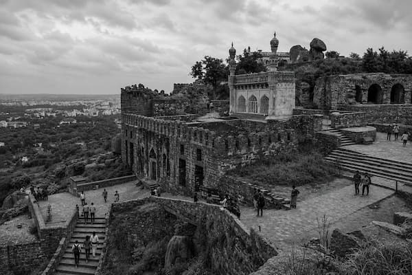 The imposing walls of Golconda Fort, once home to the world's most famous diamonds, in Hyderabad City of Nizams