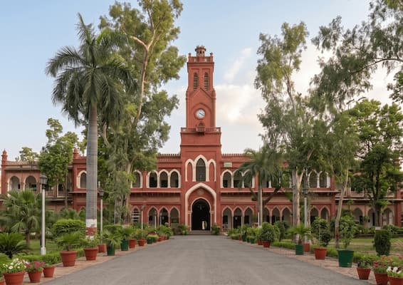 Muslim travelers on a guided heritage walk through AMU Aligarh Travel Guide's historic campus buildings