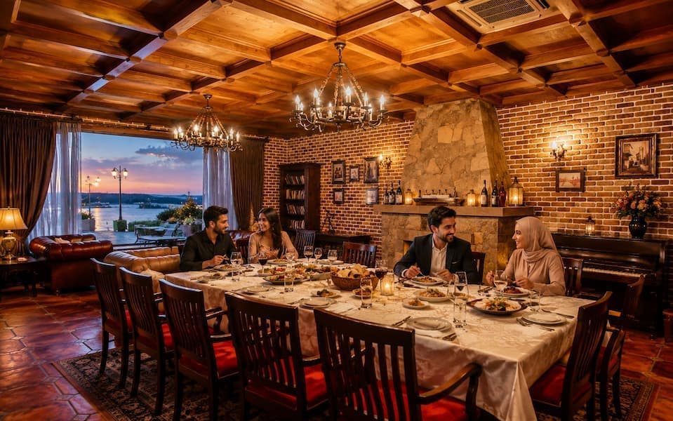 Muslim honeymoon couple enjoying Halal food dining at a resort in Himachal
