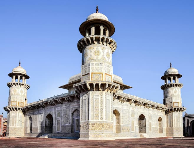 Muslim family visiting Itmad-ud-Daulah's Tomb, often called the "Baby Taj," in Agra