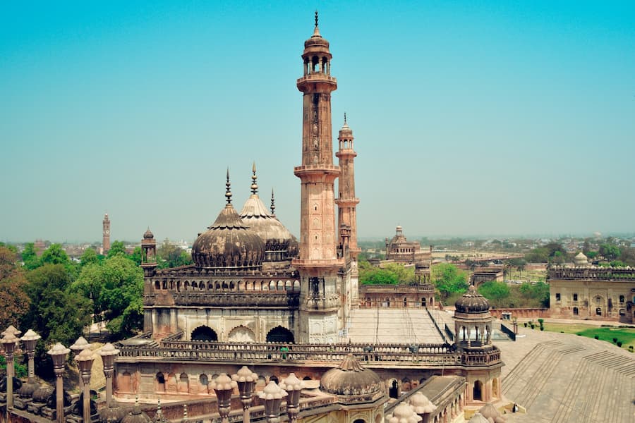 Muslim family visiting Jama Masjid, a Mughal-era mosque and active place of worship in Lucknow