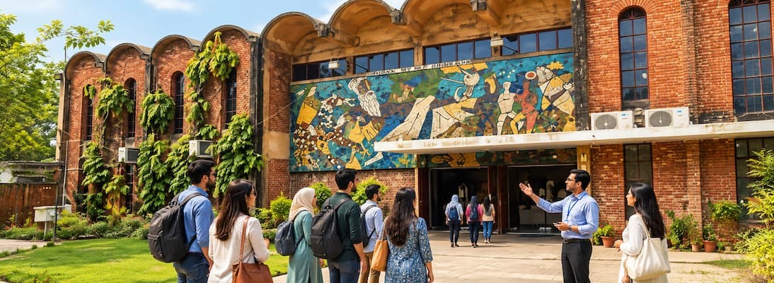Muslim travelers exploring the Musa Dakri Museum on a guided heritage walk in the Aligarh Muslim University campus tour
