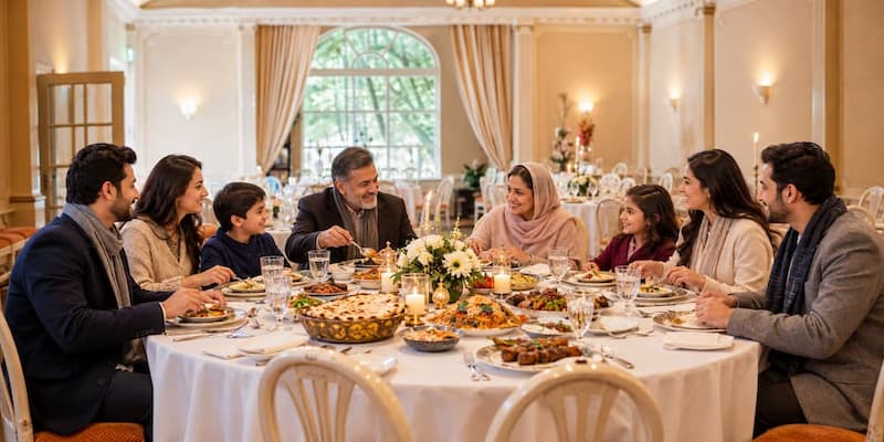 Muslim family enjoying halal food dining in Leh, Ladakh