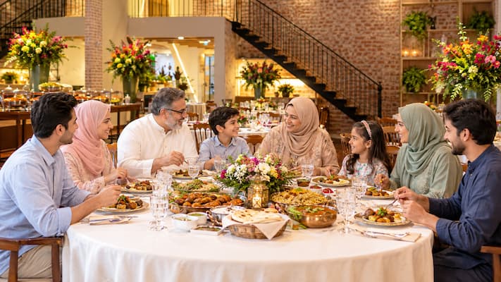 Muslim family enjoying halal food, a Bangalore halal travel guide favorite in Frazer Town