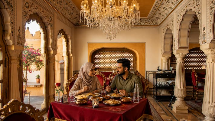 Muslim family enjoying halal-certified dining during Muslim-friendly travel in Jaipur