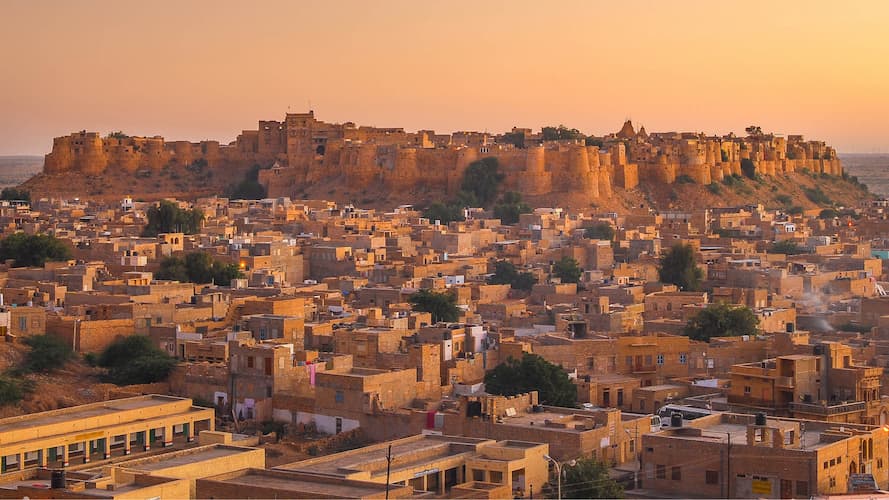 Muslim travelers exploring the UNESCO World Heritage Jaisalmer Fort, Rajasthan