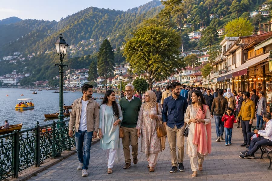 Muslim family exploring Mall Road and Snow View Point in Nainital
