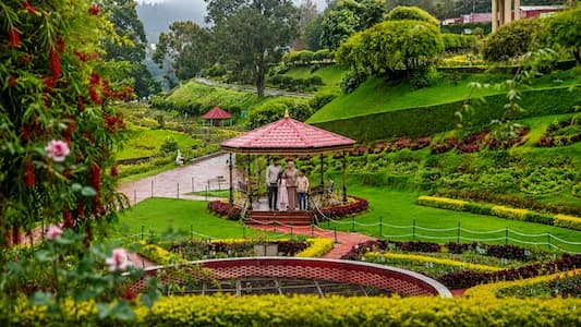 Muslim family enjoying tea gardens in Ooty, the Queen of Hill Stations