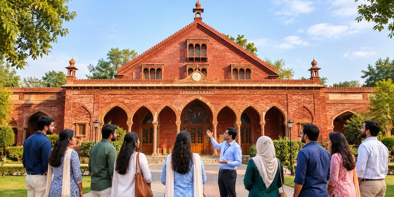 Muslim family visiting Strachey Hall on this AMU Aligarh Campus Tour