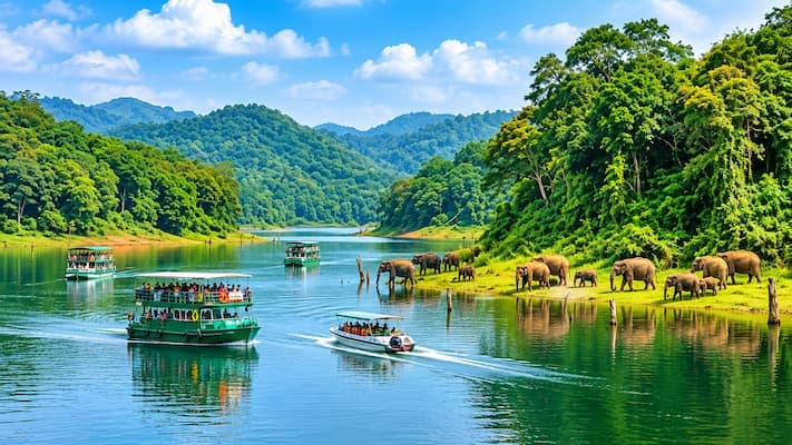 Muslim family on a Periyar Lake wildlife safari during this 8-Day Kerala Halal Tour