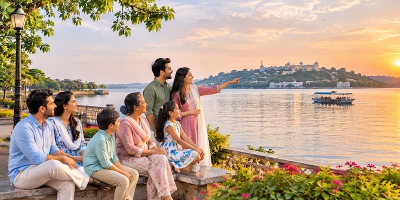 Muslim family enjoying an evening stroll at Upper Lake, also known as Bhojtaal, Bhopal